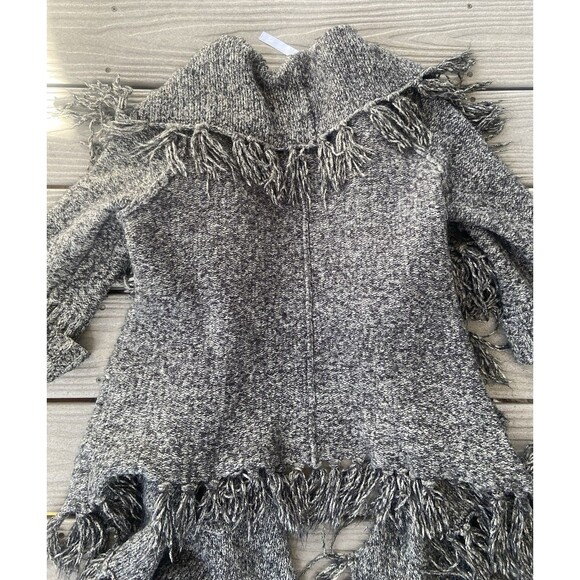 Kensie Grey Marled Fringe Knit Open Front Cardigan Sweater L Asymmetrical - Picture 14 of 15